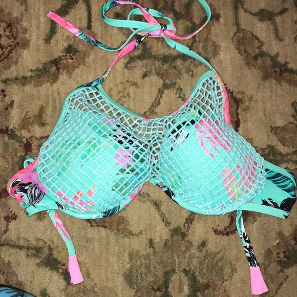 Shade & shore tropical floral net halter bikini - Picture 1 of 4